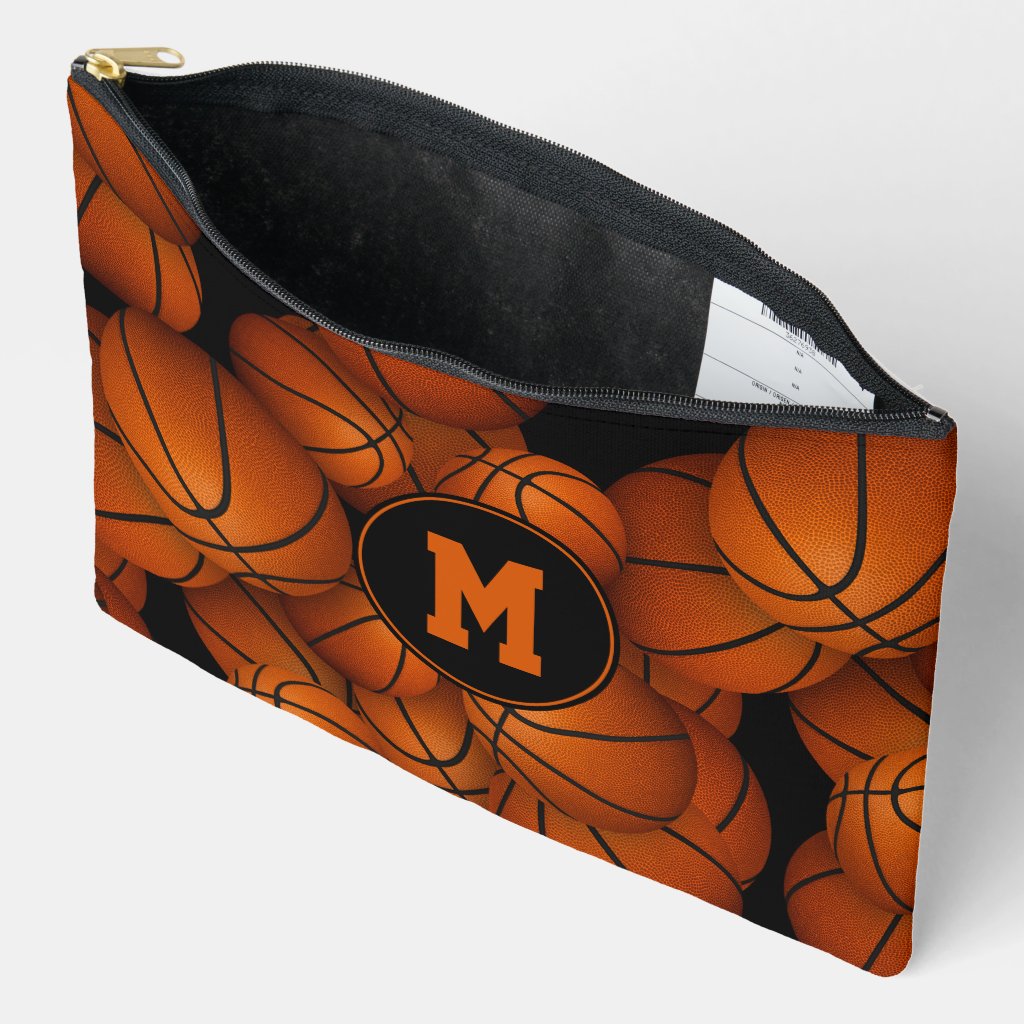 Monogrammed basketballs pattern zipper pouch