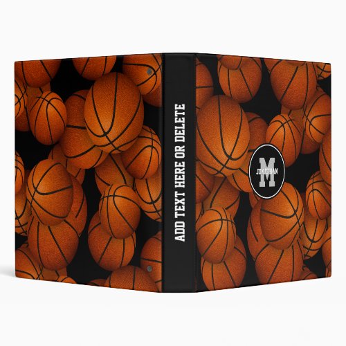 Monogrammed basketballs pattern boys girls 3 ring binder