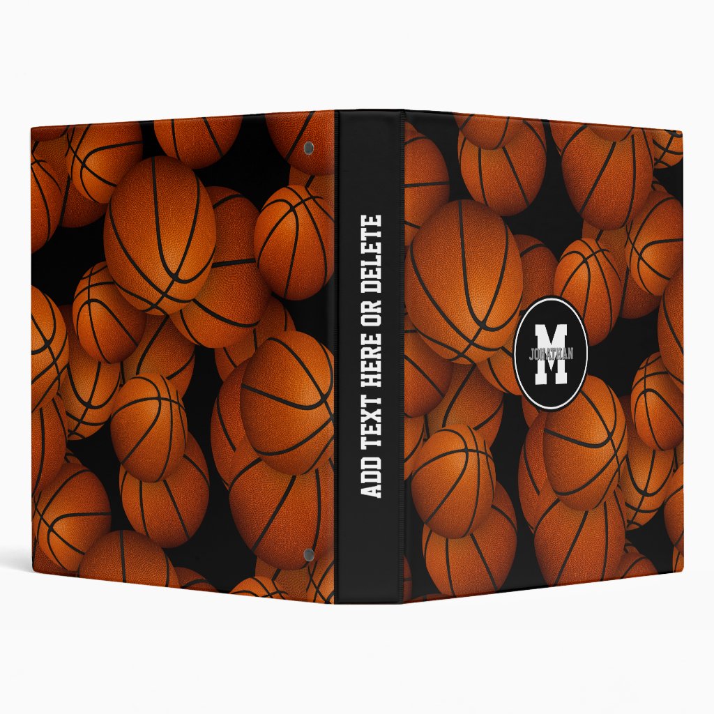 Monogrammed basketballs pattern boys girls 3 ring binder