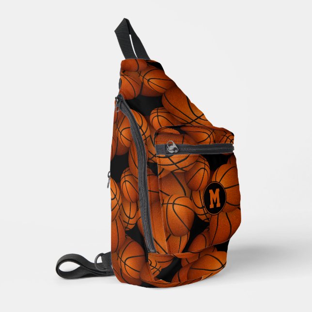 Monogrammed basketballs pattern  sling bag (Left Corner)