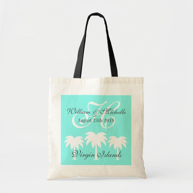 Monogrammed beach destination wedding tote bag (Front)