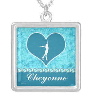 Monogrammed Beautiful Turquoise Figure Skater Silver Plated Necklace