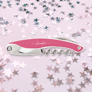 Monogrammed Beer Wine Corkscrew Pink Bottle Opener