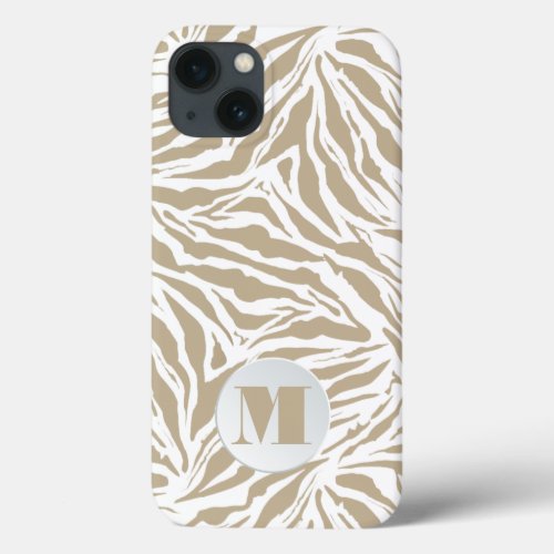 Monogrammed Beige Animal Print iPhone 13 Case