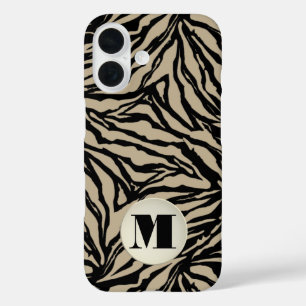 Monogrammed Beige Animal Print iPhone 16 Case
