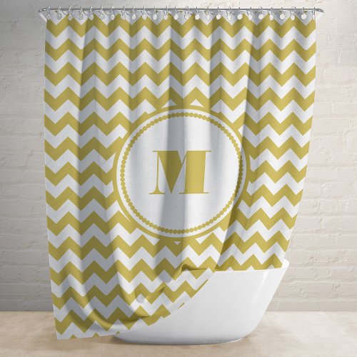 Monogrammed Beige Chevron Pattern Shower Curtain