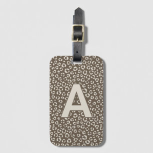 Monogrammed Beige Leopard print Luggage Tag