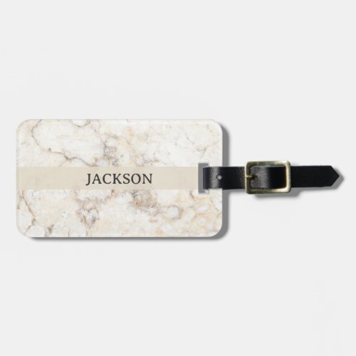 Monogrammed Beige Marble Luggage Tag