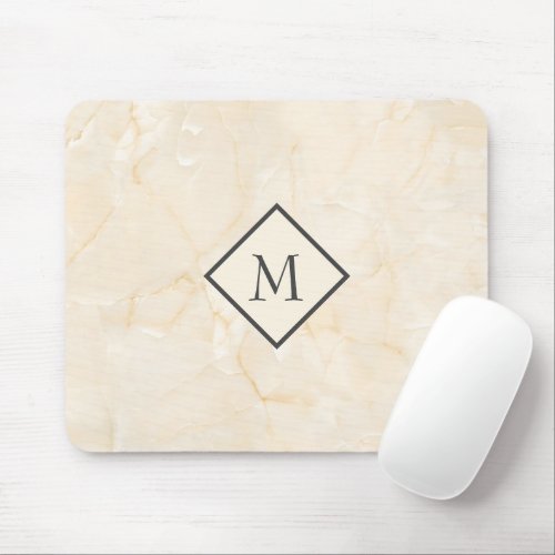 Monogrammed Beige Marble Mouse Pad