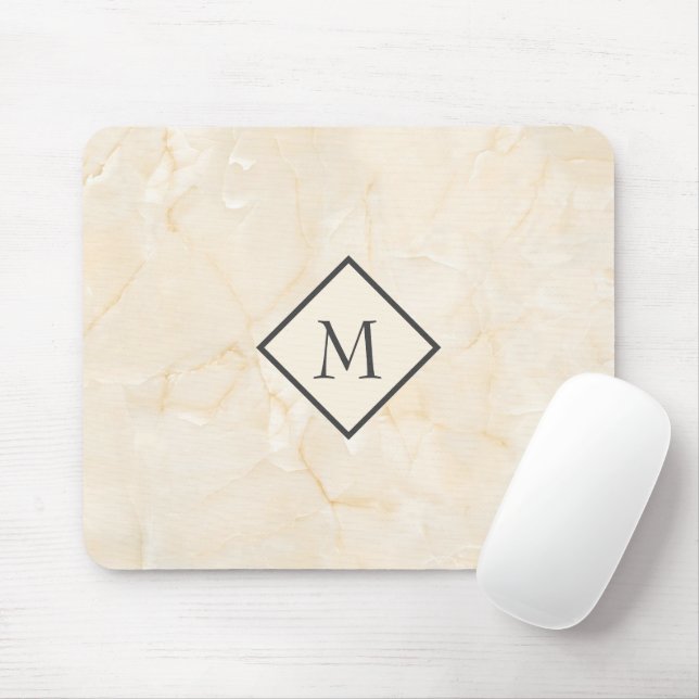 Monogrammed Beige Marble Mouse Pad (With Mouse)
