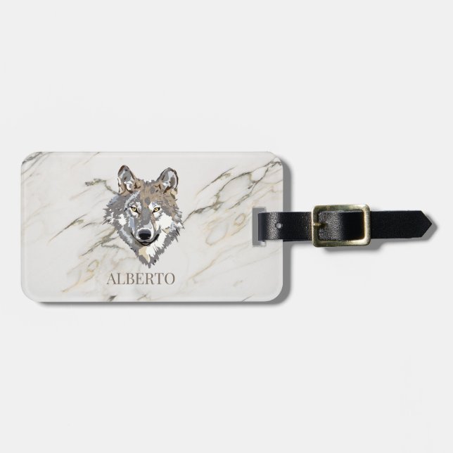 Monogrammed Beige Marble Stone Luggage Tag (Front Horizontal)