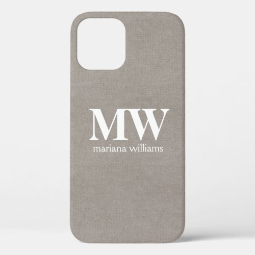 Monogrammed Beige Minimalist Initial Name iPhone 12 Case