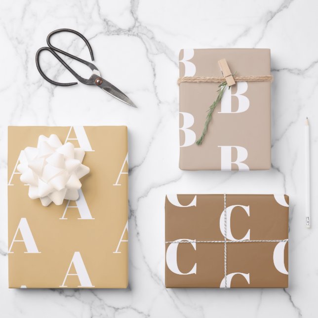Monogrammed Beige shades custom initial letter Wrapping Paper Sheets (Front)