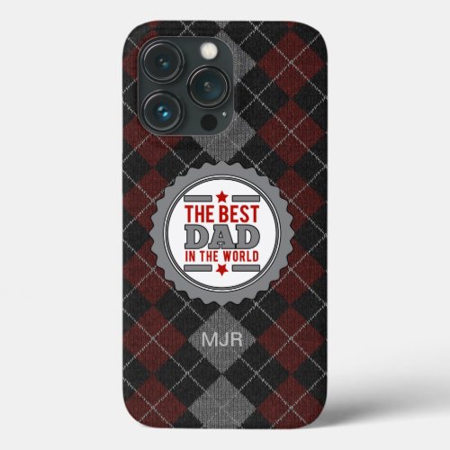 Monogrammed Best Dad Maroon and Gray iPhone 13 Pro Case