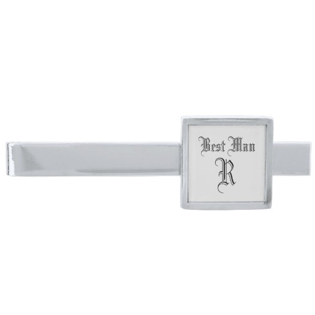 Monogrammed Best Man Gift Silver Finish Tie Bar (Front)