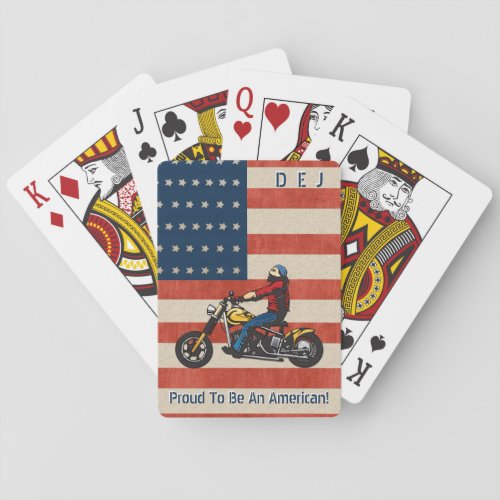 Monogrammed Biker Proud To Be American Playing Cards