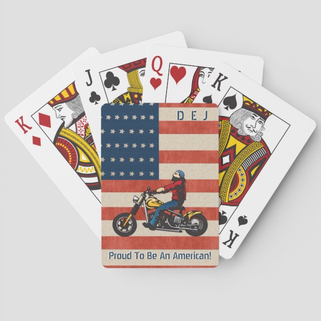 Monogrammed Biker Proud To Be American Poker Cards (Back)