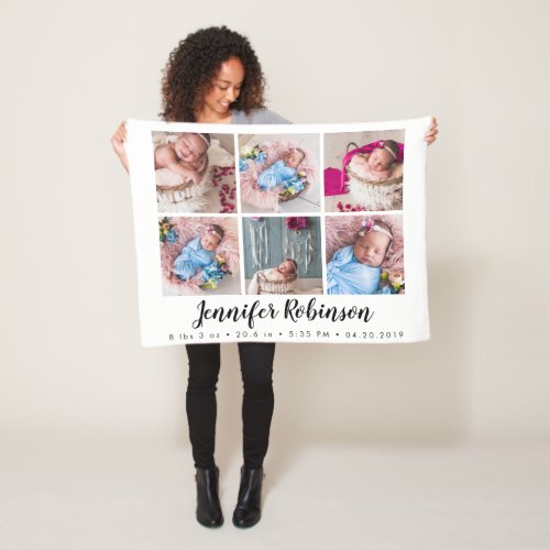 Monogrammed Birth Stat Announcement Photo Fleece Blanket