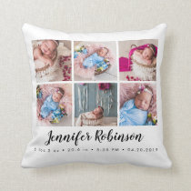 Monogrammed Birth Stat White Photo Throw Pillow