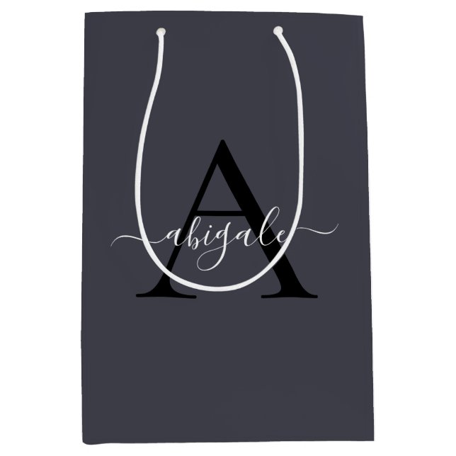 Monogrammed Black Anchor Grey | Minimal Elegant Medium Gift Bag (Front)