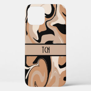 Monogrammed Black And Brown Marble Design iPhone 12 Case