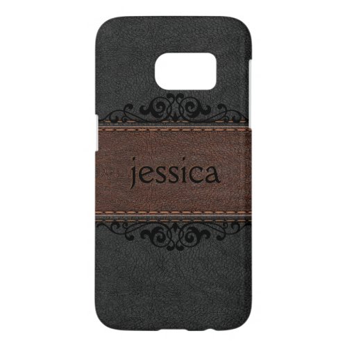 Monogrammed Black And Brown Vintage Leather Samsung Galaxy S7 Case