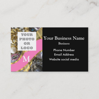 Monogrammed black and gold jewelry and logo business card