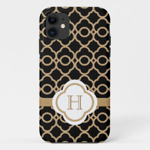 Monogrammed Black and Gold Moroccan iPhone 11 Case