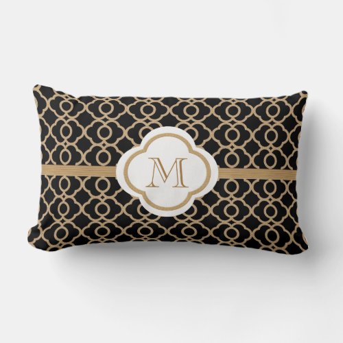 Monogrammed Black and Gold Moroccan Lumbar Pillow