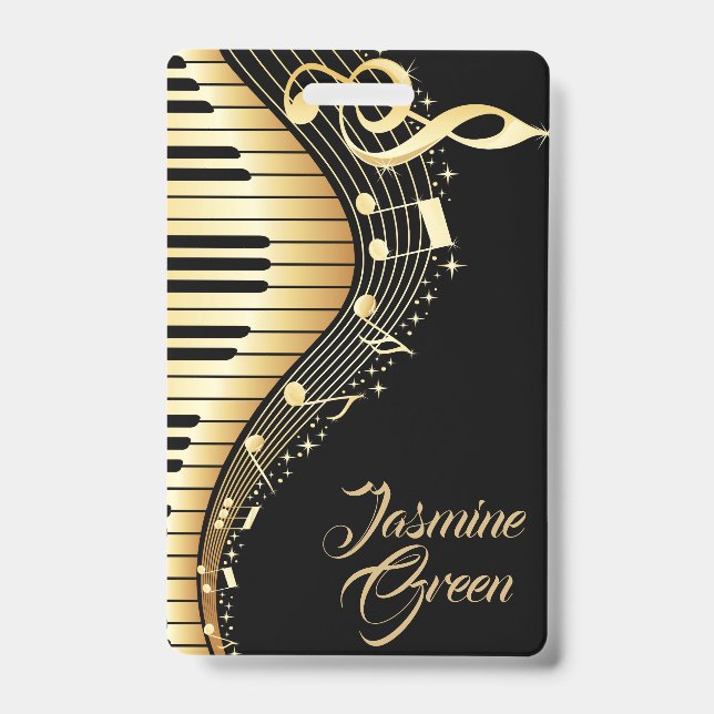Monogrammed Black And Gold Music Notes Badge