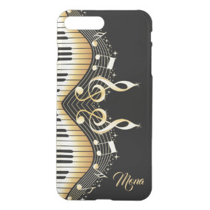 Monogrammed Black And Gold Music Notes Design iPhone 8 Plus/7 Plus Case