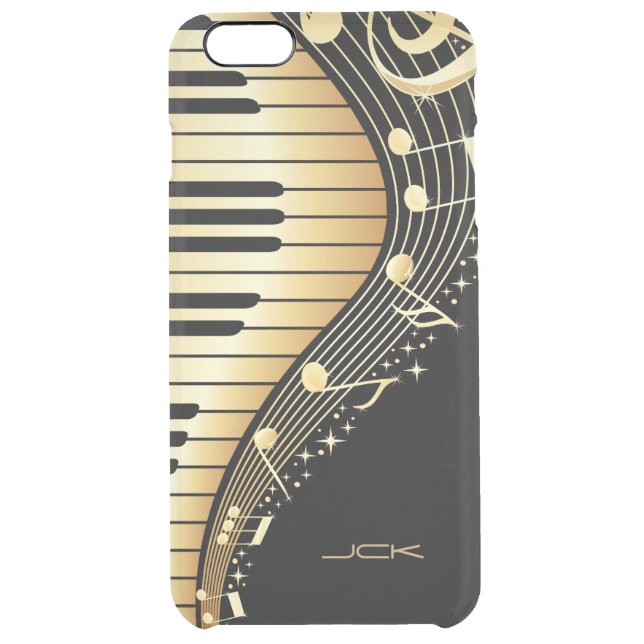 Monogrammed  Black And Gold Music Notes Design Uncommon iPhone Case (Back)