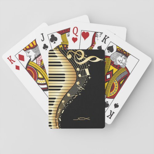 Monogrammed Black And Gold Music Notes Playing Cards