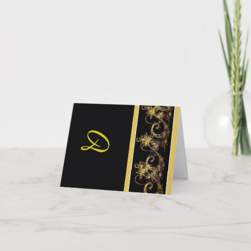 Monogrammed Black and Gold Notecards