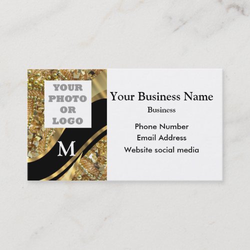 Monogrammed black and gold pattern company logo appointment card