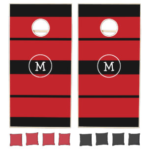 Monogrammed Black and Red Corn Hole Game Funny