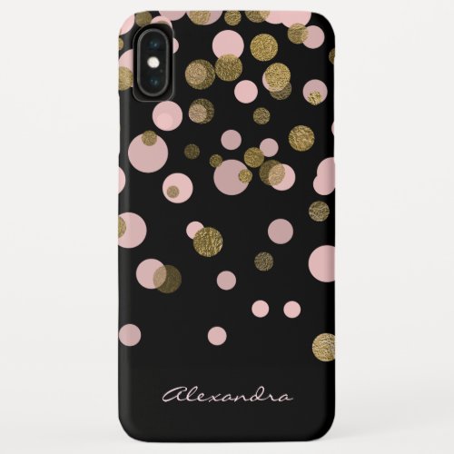 Monogrammed Black and Rose Gold Foil Confetti iPhone XS Max Case