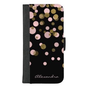 Monogrammed Black and Rose Gold Foil Confetti iPhone 8/7 Plus Wallet Case