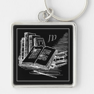 Monogrammed Black And White Academia Keychain