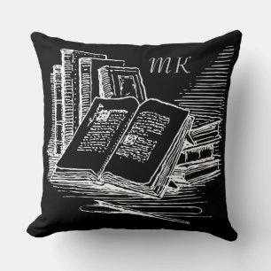 Monogrammed Black And White Academia Throw Pillow