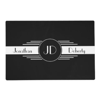 Monogrammed Black and White Art Deco Placemat