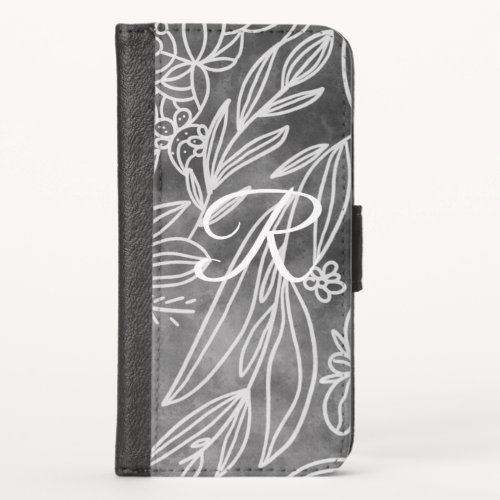 Monogrammed Black and White Botanical Drawing iPhone X Wallet Case