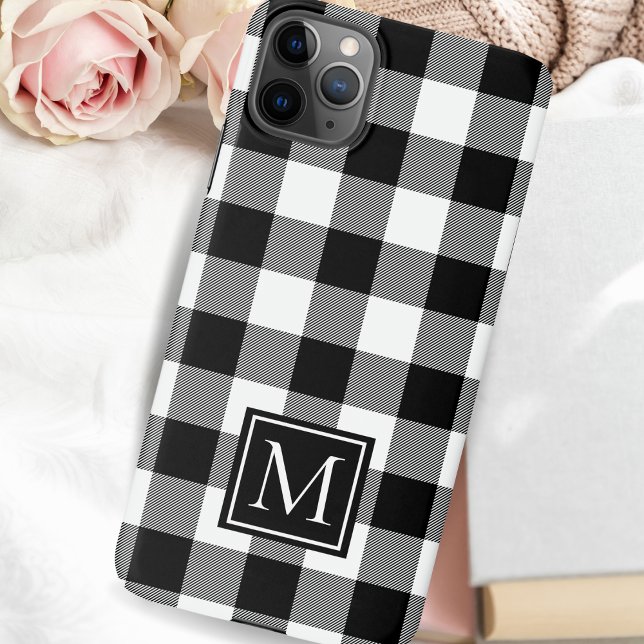 Monogrammed Black and White Buffalo Plaid iPhone Case (Monogrammed Black and White Buffalo Plaid iPhone Case - Select your phone case size, add monogram)