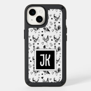 Monogrammed Black and White Cartoon Chickens Speck iPhone 14 Case