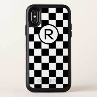 Monogrammed Black and White Checkered Pattern OtterBox Symmetry iPhone X Case