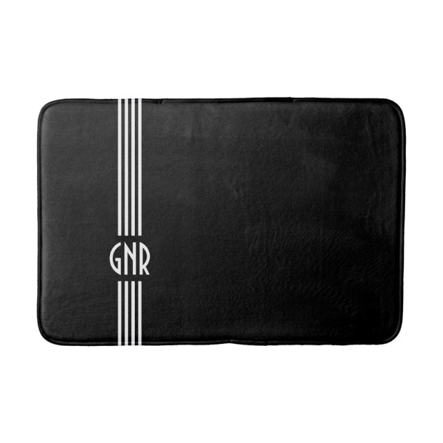 Monogrammed ~ Black and White Deco Bath Mat (Front)