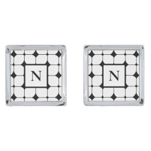 Monogrammed Black and White Geometric Pattern Cufflinks