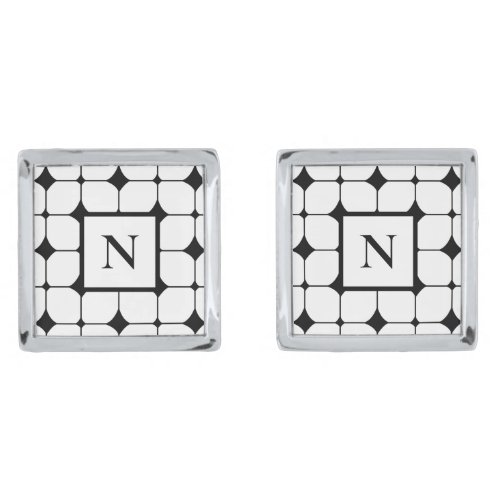 Monogrammed Black and White Geometric Pattern Cufflinks