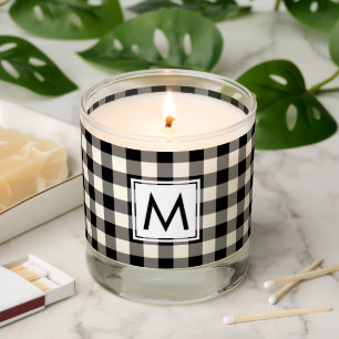 Monogrammed Black and White Gingham Plaid Pattern Scented Candle