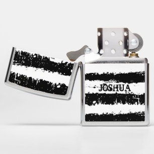 Monogrammed Black And White Grunge Stripes Zippo Lighter